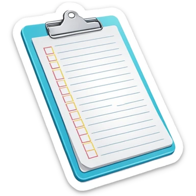clipboard holding a simplified service order paper with faint lines, with a small checkmark symbol, clean vector art, bright colors, isolated sticker
