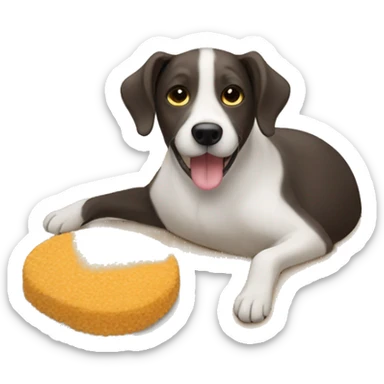 Dog laying on a food plate sticker
