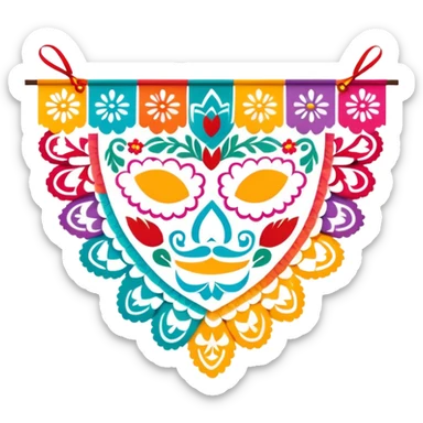 colorful papel picado Mexican banner decoration sticker