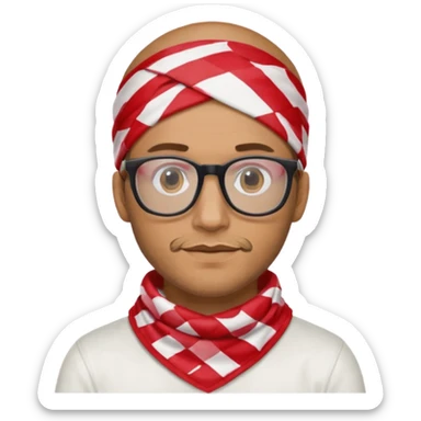 man wear red and white checkered bandana, glasses sticker