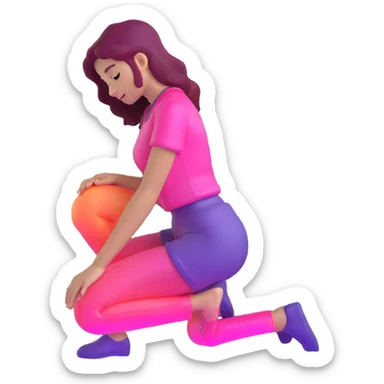 Girl kneeling in playful pose, transparent glass style, bright pink gradient, with shadows and highlights, minimalist design sticker