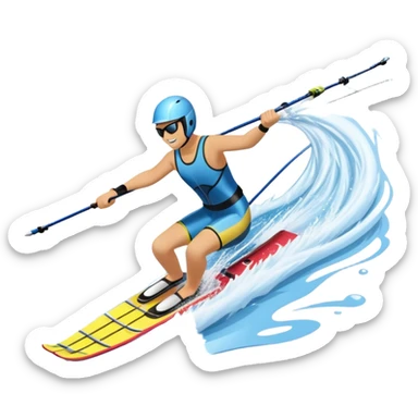 An icon featuring a close-up collage of water skis, splashing water across the surface. The design highlights the motion of the skis cutting through the water. Transparent background emphasizes the thrill of water skiing. sticker