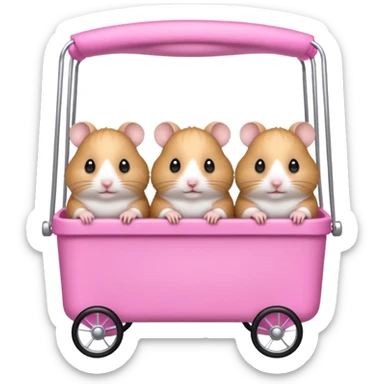 Hamster pushing 2 baby hamsters in a troller pink and has bows fancy sticker