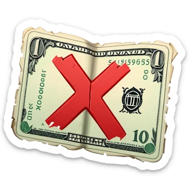 a money billet with a red X shape through, like for free sticker