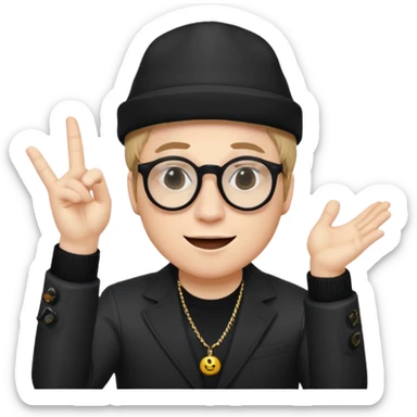 Patrick Stump from Fall Out Boy, emoji style, energetic pose, signature hat and glasses sticker