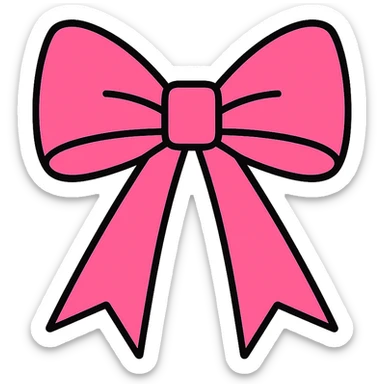 Make the preppy pink bow more long and flowy, hot pink, crisp edges, fashion accessory, no background. sticker