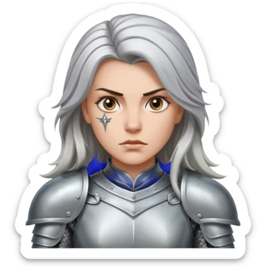 White Long Haired Women, Warrior woman — silver armor, piercing gaze sticker