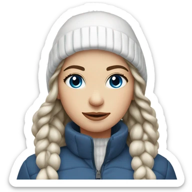 Brunette girl blue eyes in white winter outfit sticker