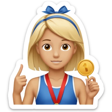 Blonde middle school track star with first place ribbon sticker