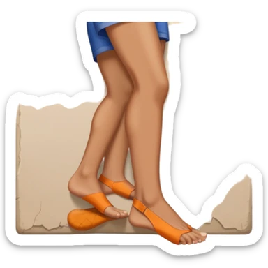 A women standing with her fot and big toe pressed against a wall, facing the wall, for rehab purposes sticker