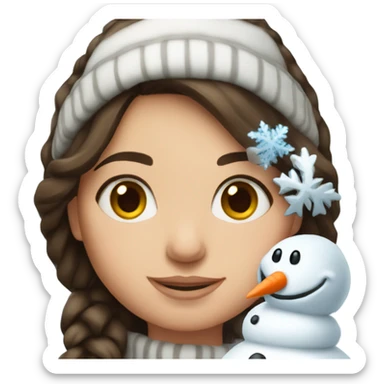 Brunette Girl with a Snowman sticker