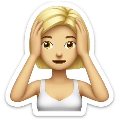 Blonde girl with headache hands on head frown  sticker