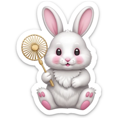 A rabbit hold a folding fan playfully sticker