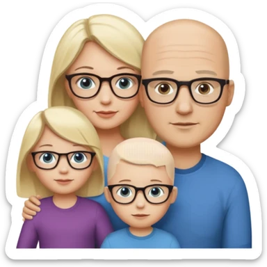 Eigene Familienbild mit 3 Personen; Mutter dunkle Augen und dunkle lange Haare mit Brille; Vater mit Glatze und Blaue Auge, kleinkind mit blonden Haaren und dunklen Augen sticker