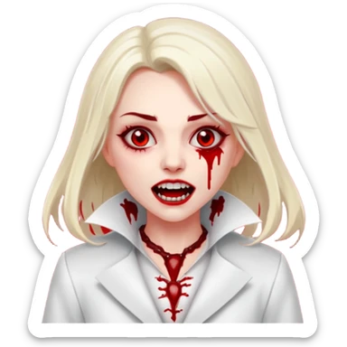 Women Vampire with white coat dress and eyes should be red with blood & opened mouth and teeth sticker