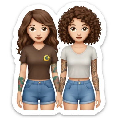 moon laundry — long wavy brown hair tattooed woman and short tight curly brown hair woman — cloth line sticker