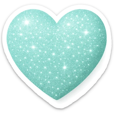 Make the mint color heart with a soft shadow glittery effect, adding a soft shadow and sparkling glitter texture, keeping the background transparent. Emphasize the glittery shine with a subtle shadow for depth. sticker