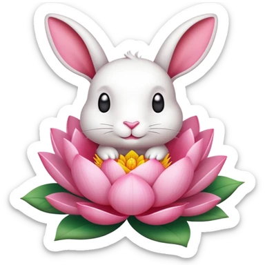 Conejo blanco con una flor de loto en la cabeza  sticker
