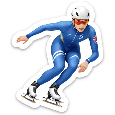 An icon showing a speed skater gliding on a professional oval ice track, captured in mid-motion with aerodynamic posture and sleek skates. The background features snowy mountains, flags, and a clear blue sky. Transparent background reflects the speed and elegance of the sport. sticker