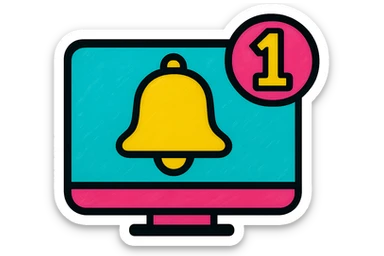 Add a red number badge '1' to the notification pop-up icon, keeping the colorful pop style with transparent background and vibrant colors. sticker