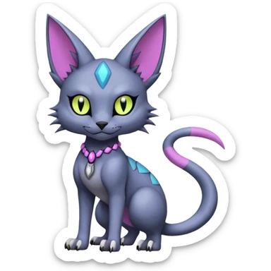  gothic edgy badass dark gloomy colorful neon pastel whitish greyish scaley Bastet-Noibat-Gatomon-Digimon-Fakémon-Pokémon-creature (full body) sticker