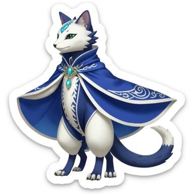 Kawaii cute beautiful pretty elegant divine edgy feline-vernid-sergal-Fakémon-Pokémon-Digimon-fursona-animal-creature, full body, with intricate detailed markings, Embroidered capelet, silken shawl sticker