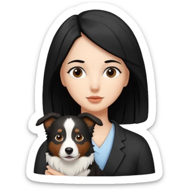 woman black hair with border collie brown and white sticker