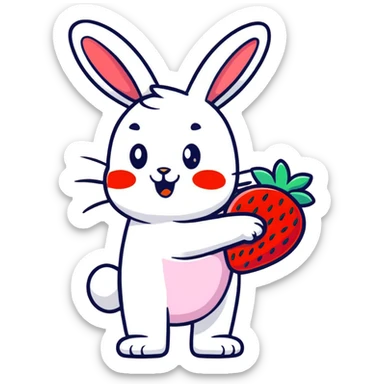 bunny picking strawberries in the woods, sweet pastel red sticker