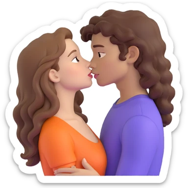 long light brown hair girl with pale skin and boy with dark curly hair and tanned skin kissing sticker