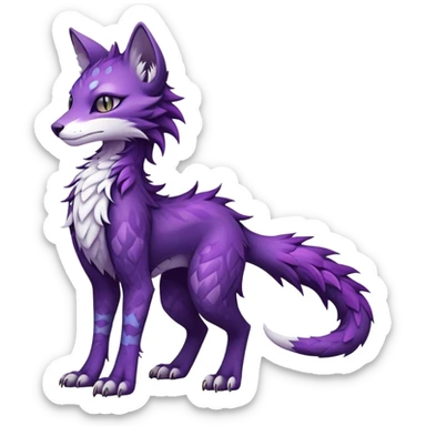 Kawaii dark purplish edgy fantasy ethereal feline-vernid-sergal-fursona animal creature with a tufted tail full body with intricate markings  sticker