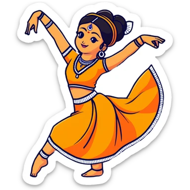 dancer in traditional Indian attire, mid-dance pose, vibrant colors sticker