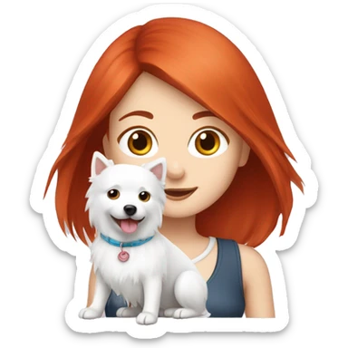 red hair girl with Japanese spitz dog sticker