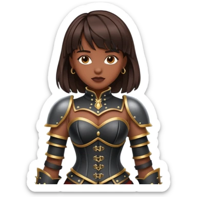 dark skinned with bangs brunette woman with corset armour sticker