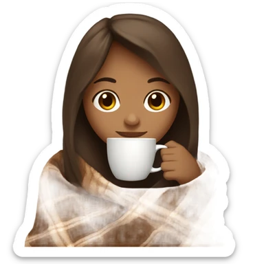 Brown hair Girl drinking coffee, with a cozy blanket sticker