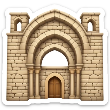 An emoji representing a traditional caravanserai or inn, typically a large, stone building with arches, used as a place for travelers to rest. The design is simple, with a warm, historical architectural style sticker