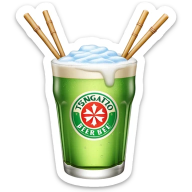 Tsingtao beer with chopsticks sticker