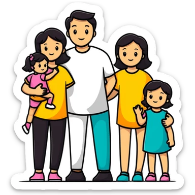 Family with mother, father and three little girls sticker