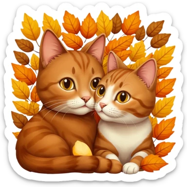 Brown cat kisses cat on autumn  sticker
