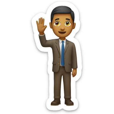 person with back facing viewer and raised hand sticker