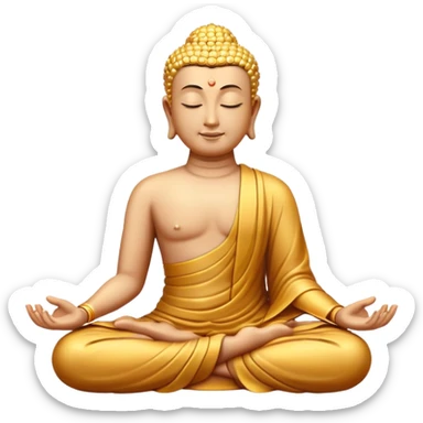 Emoji of an enlightened Buddha sitting in the lotus position, with a soft golden aura surrounding him. His closed eyes reflect peace and wisdom. A pure white background. sticker