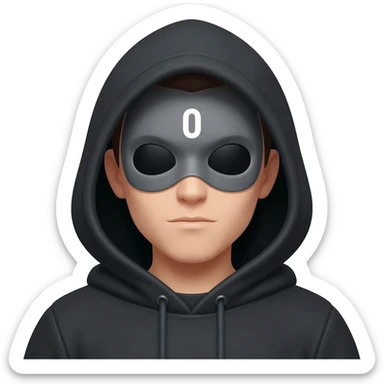 Binary system and "hacker" look, wearing a hoodie with the hood on, hide the hair under the hood,  the skin colorless for racial reasons, the hoodie is natural and black. Make it oriented around the number 0. sticker