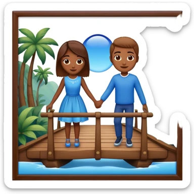 building a brown wood bridge, blue magic love people sticker