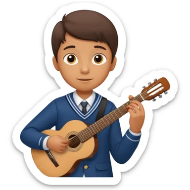 Teen boy – wearing school uniform, holding classical guitar, practicing chords. sticker