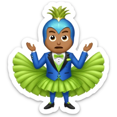 Angry blue banana fruit wearing a sparkly lime green tuxedo and tutu sticker
