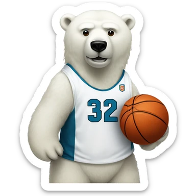 Polar bear wearing #32 jersey with basketball  sticker