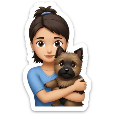Brunette girl with black cairn terrier hug sticker