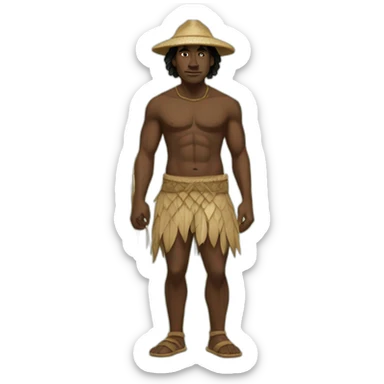 aborigine black man in shorts made of palm leaves with spear in hand sticker