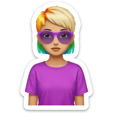 stylish teen girl wearing shades and dyed colorful short hair, stylish outfit sticker