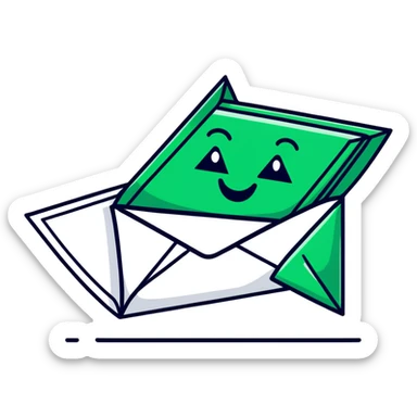 Geometric Maya style smile emoji - receiving a letter, strictly white and deep dark green only, angular sharp lines sticker