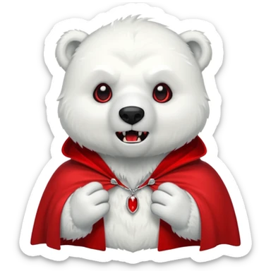 Vampire animal, polar bear in red collar cloak, fangs sticker